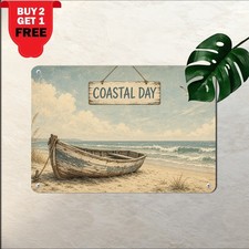 Seagull Small Boat Coastal Scene Sign Metal Tin Sign Vintage Beach Decor