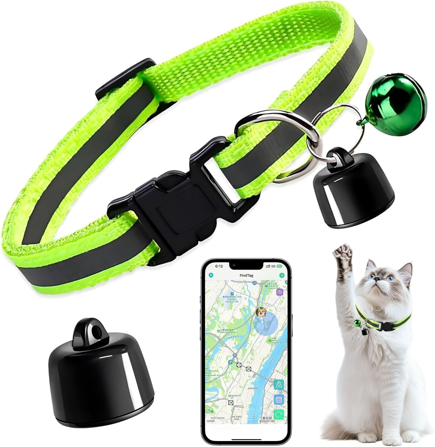 Collier GPS chat tracker sans abonnement avec clôture virtuelle anti-fugue