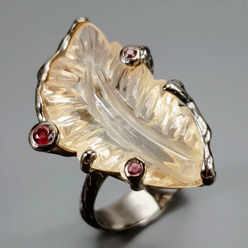 Unique ring 27 ct Natural Citrine Ring 925 Sterling Silver Size 8 /R457734