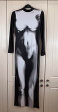 Boohoo Body Silhouette Print Long Sleeve Maxi Dress Clubwear UK 18 EUR 46