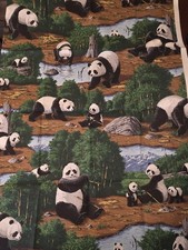 Colorful Panda Bears Water Trees by V.I.P. Cranston Cotton Fabric 44" x 30"
