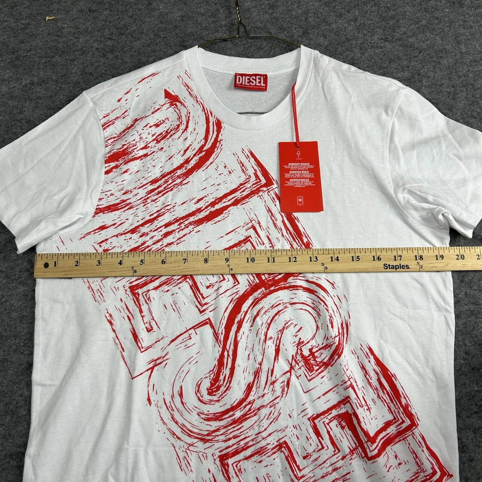 Camiseta Diesel Niño 16Y Blanca Roja Logo Grande Gráfico Cuello Redondo Algodón Nueva con Etiquetas Camiseta Foto 3 de 4