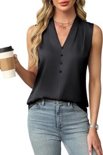 Womens Dressy Tank Tops Summer Sleeveless Work Blouses Silk Satin V Neck Busines