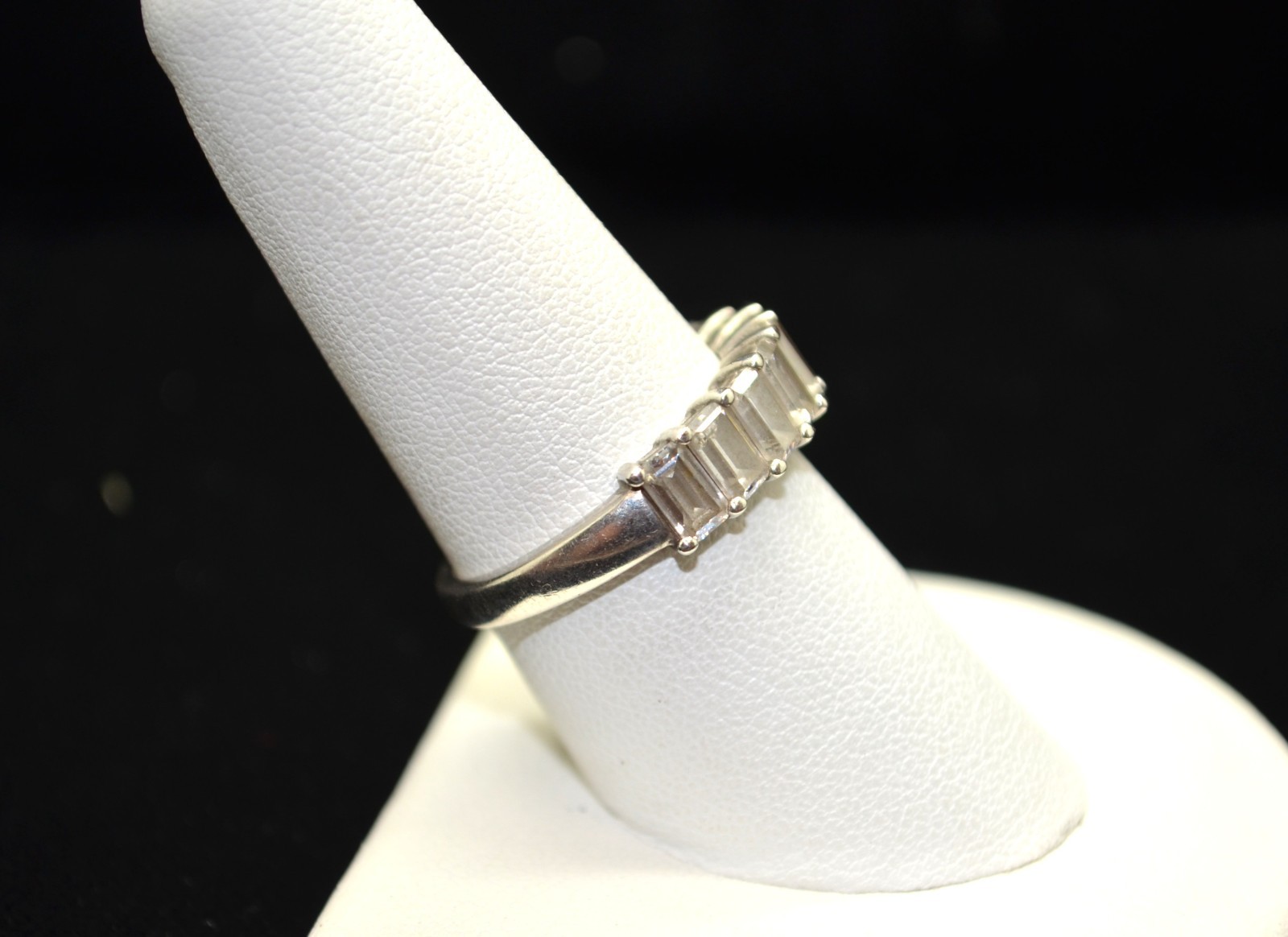 Sterling Silver Ring w/ Rectangular Clear Stones … - image 2