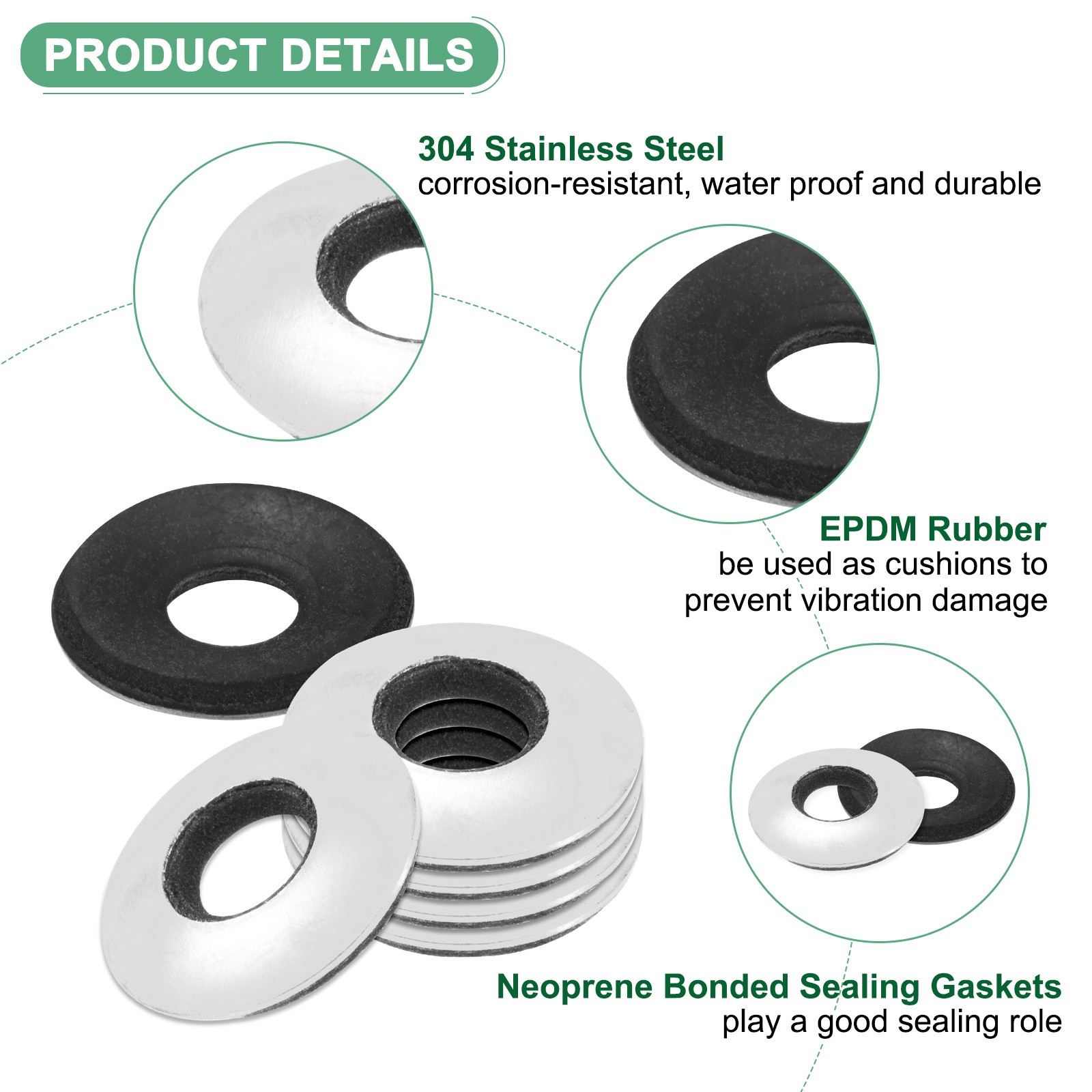 100-Pack Bonded Sealing Rubber Washers, 5/16"x3/4" OD Neoprene Washer Gasket