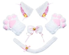 Cat Cosplay Costume Kitten Ears Tail Collar Paws 5 Pack White1