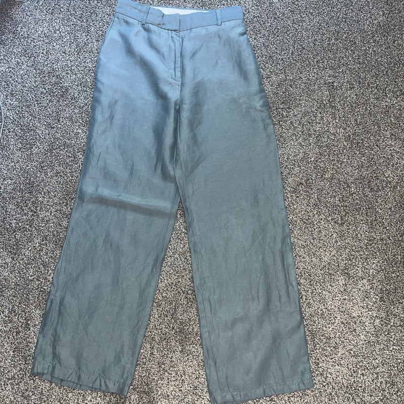 Babaton Pants Womens Size 0 Blue Linen High Waisted Wide Leg Baggy Boho Boxy