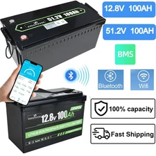48V12V 100Ah Golf Cart LiFePO4 Lithium Battery Deep Cycle BMS Bluetooth RV Solar