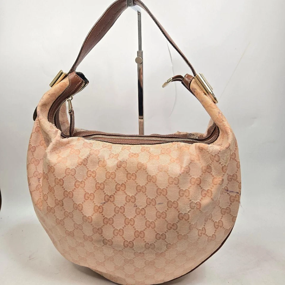 GUCCI GG Bolso de Hombro Ziplock Cuero Lona Naranja Beige Dorado Herrajes Japón Foto 2 de 4