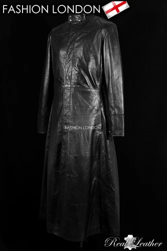 'NEO' Black Men's Lambskin MATRIX Full-Length Real Leather Long Coat Jacket - product listing photo