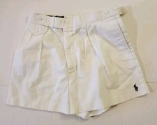 VTG 90 POLO Ralph Lauren Boys Sz 14 Adjustable White Chino Navy Blue Logo Shorts