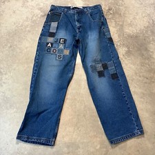 PACO Jeans Mens 36x33 Y2K Baggy Wide Leg Patchwork Spellout Skate Denim Pants