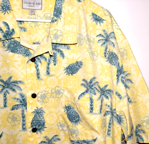 Hawaiian Shirt by Trader Bay | Yellow Palm Trees & Pineapples | Mens XL - Picture 4 of 6