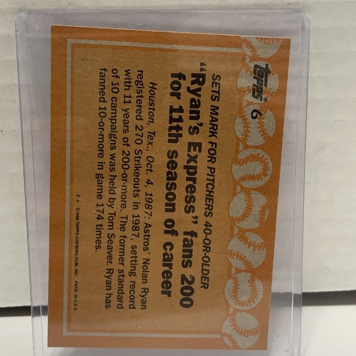 1988 TOPPS NOLAN RYAN #6 RECORD BREAKERS - Picture 2 of 7