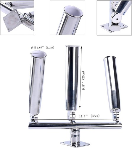 Elegante soporte de triple caña de pescar para cometa soporte de pesca con tridente de acero inoxidable de 3 tubos - Imagen 2 de 9
