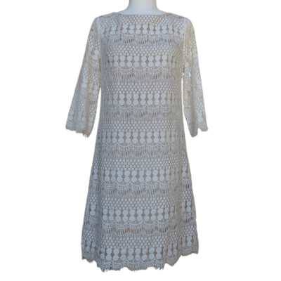 Jessica Howard Tan Beige Lace Shift Dress 3/4 Sleeve Lined Boats Neck Size  8 Zip | eBay
