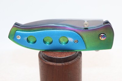 Rainbow Anodized, Liner Lock, Thumb Stud, Folder Pocket Knife with Clip #0264