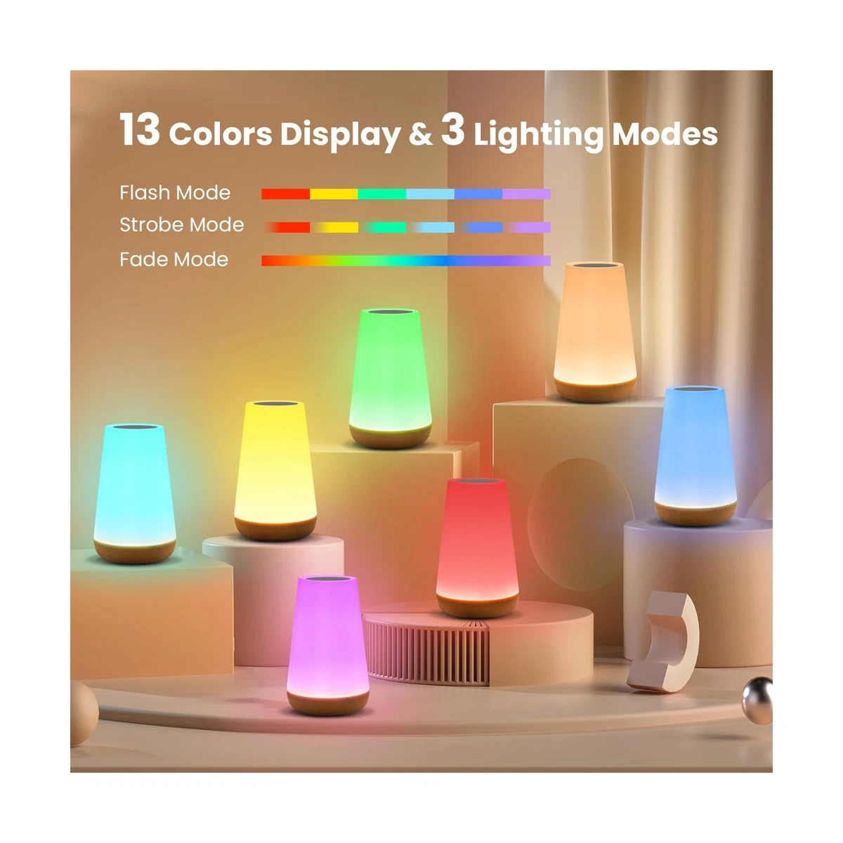 GKCI Touch Lamp Portable Table Sensor Control Bedside Lamps with Quick USB C