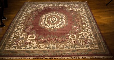 Vintage Hand Made Oboson French Design Oriental Rug Carpet Wool Plush Carved 6x9