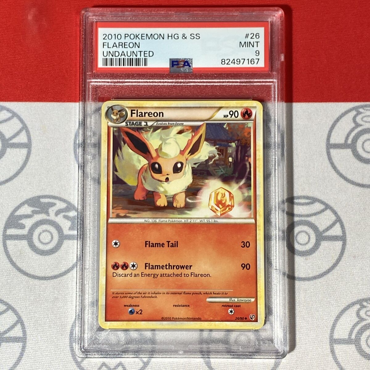 PSA 9 MINT Flareon 26/90 Pokemon 2010 HG & SS Undaunted Card PSA 9 MINT Flareon 26/90 Pokemon 2010 HG & SS Undaunted Card