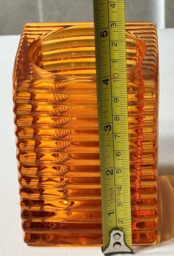 Candle Lamp Orange Ribbed Square Glass Candle Tea Light Holder - Picture 7 of 19