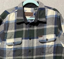 Orvis Heavy Flannel Shirt Mens Large Gray Blue Plaid Heritage Outdoor