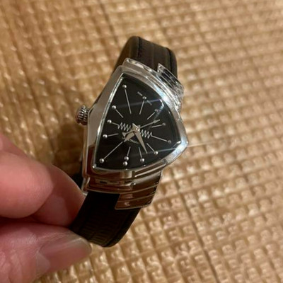 Hamilton Ventura H244112 Quartz Men's Watch Black Dial Silver Analog Used 02