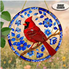 Large Red Bird/Cardinal Stained Glass Look-8" Suncatcher-Acrylic 2D-Great Gift