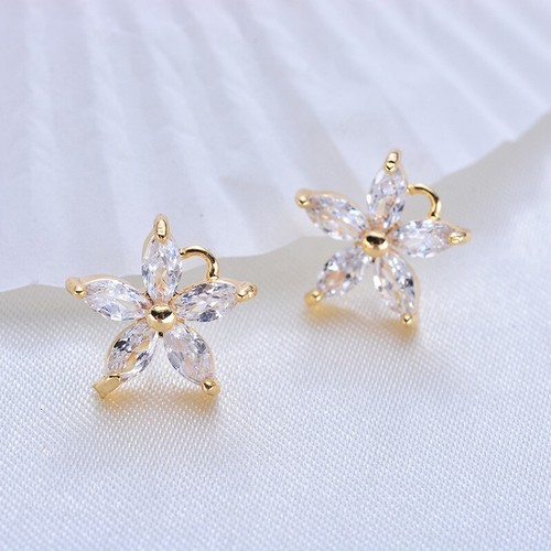 10pcs CZ Crystals Flower Gold Brass diy Earrings Earring Posts - Picture 2 of 4