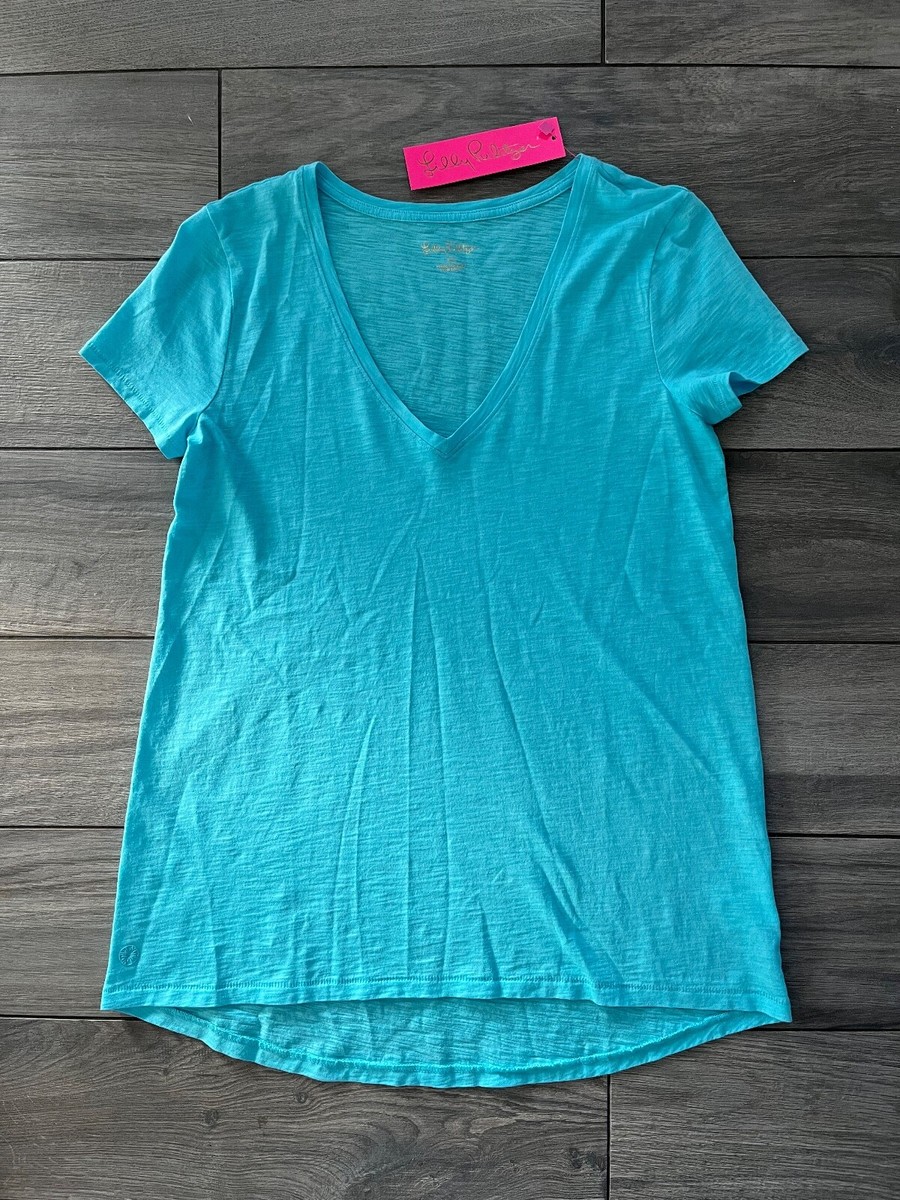 LILLY PULITZER ETTA V-NECK TOP T-SHIRT, BLUE HORIZON, NWT | eBay