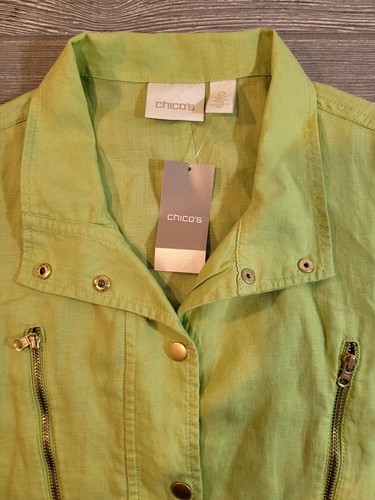 Chicos 100% Linen Jacket 0 us Size Small Snap Buttons Zipper Pockets Travel - Picture 8 of 14