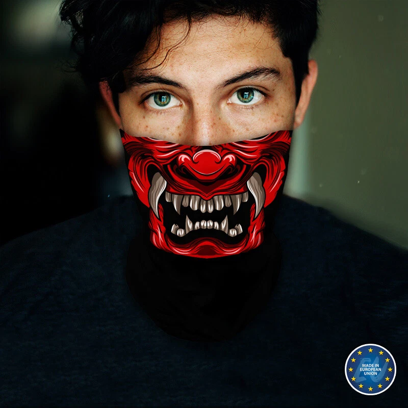 Washable Fabric Face Cover Neck Gaiter Red Samurai Mask Design EU Made - Image 3 of 4