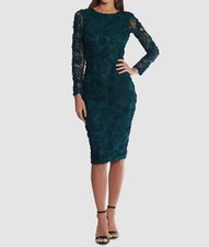 Xscape Women's Green Lace Soutache Crewneck Long Sleeve Sheath Dress Size 6