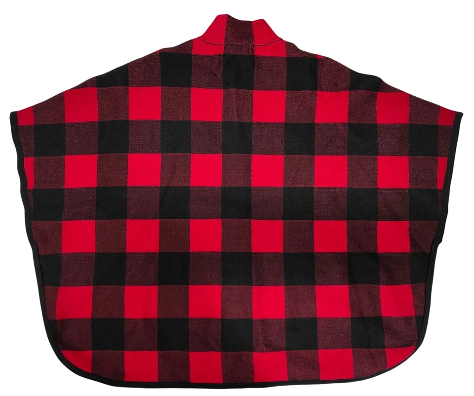 Nicole Miller New York Plaid Size L/XL Red & Black Poncho Cape - Изображение 2 из 4