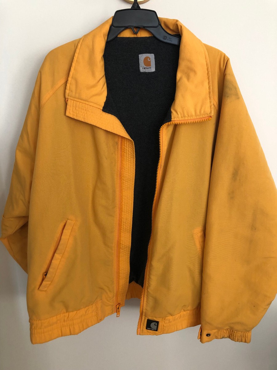Men's Carhartt Yellow Coat Jacket Fleece Lined Heavy Duty Size L