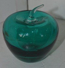 Vtg Green Apple Fruit Teacher Paperweight Blown Glass