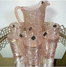 Imperial Pitcher And Tumblers Water Tea Vintage Pink Iridescent Vintage #12