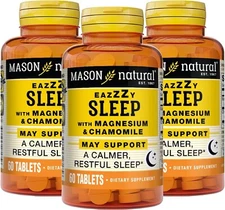 Magnesium Sleep Aid W/ Chamomile Mason Natural Eazzzy Sleep 3 X 60 = 180 TABLETS