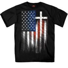 Hot Leathers Men's American Flag Crosses Tee, Black