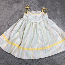 Vintage Toddler Girls Pastel Striped Floral Tie Shoulder Sun Dress