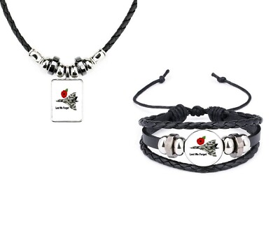 2er Set Lest We Forget Vulcan Bomber Armband und schwarze Halskette mit Tasche