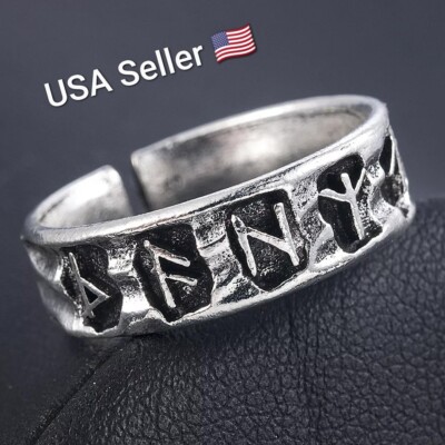 NEW Charm Adjustable Open Ring Odin  Norse Viking Amulet Rune Unisex Words Rings