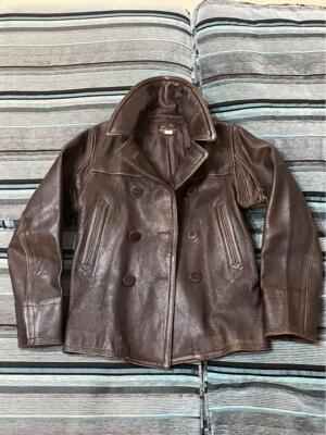 Super Rare RRL Ralph Lauren Ralph Lauren Leather Pea Coat Men's