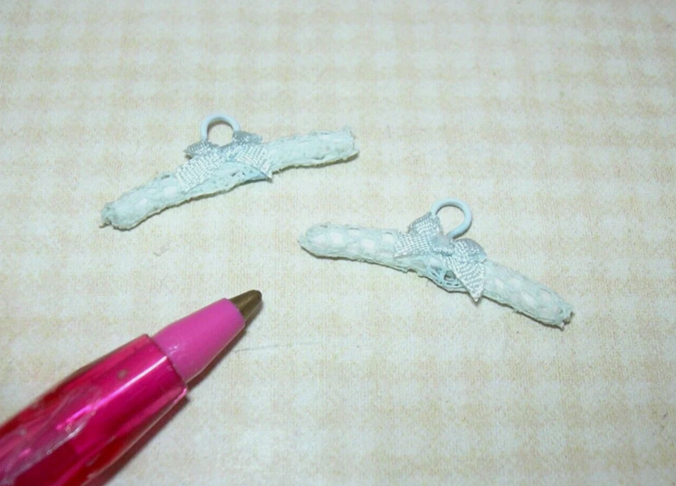 Miniature INFANT BLUE Lace Hangers with Blue Silk Bow for DOLLHOUSE Baby 1:12 - Image 1 of 1