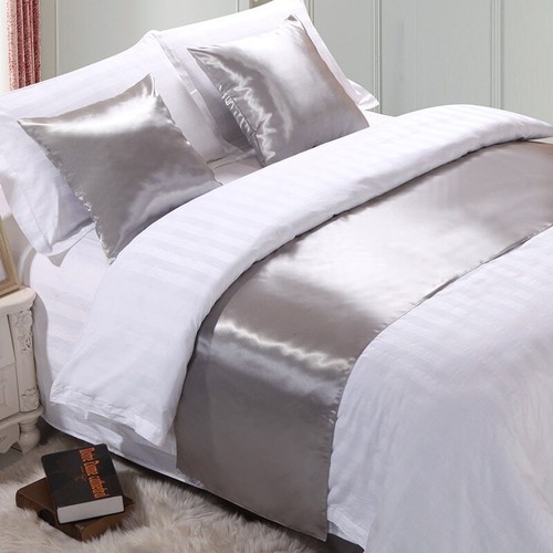 Silk Satin Bed Runner Bed Scarf Solid Color Bedspreads Home Hotel Bedroom Decor - Picture 11 of 15