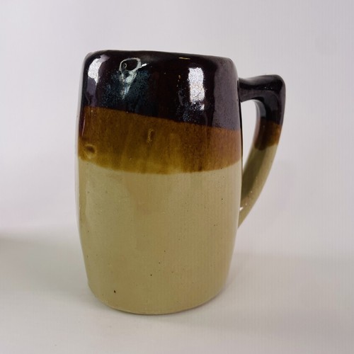 Set of 2 Brown 3 Toned Stoneware Coffee Tea Mugs Vintage Retro 4.5" 1.5 lb each - Picture 3 of 7