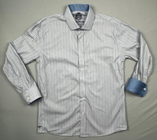 English Laundry Blue Striped Flip Cuff Button Up Long Sleeve Men's Size 16.5-32