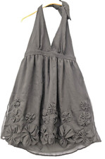 NWOT MK ONE S/XS Black Lightweight Lined Crinkly Halterneck Knee Length Dress