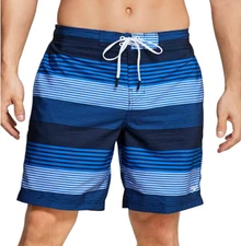 $56 Speedo Men's Border Line Striped Performance Shorts Polyester Blue - M