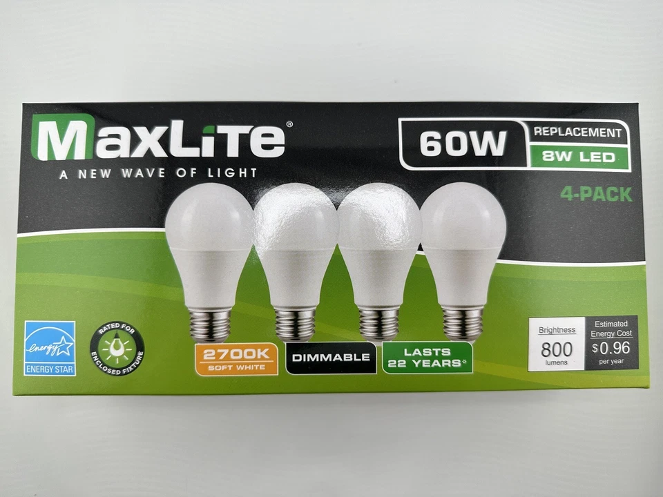 12-Pack MaxLite A19 Dimmable Bulb 60W Equivalent LED 2700K Soft White 800 Lumens - Image 2 of 3